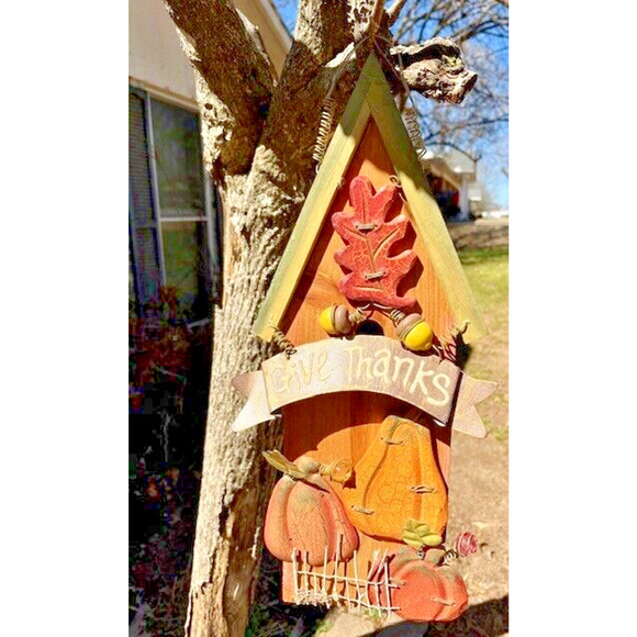 Give Thanks Fall Hanging Hand Made Wood Decor 18.5 in x 7.75 in - Picture 2 of 7